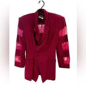 Vintage Joseph Ribkoff Magenta Blazer Jacket Sheer Panels Avant Garde